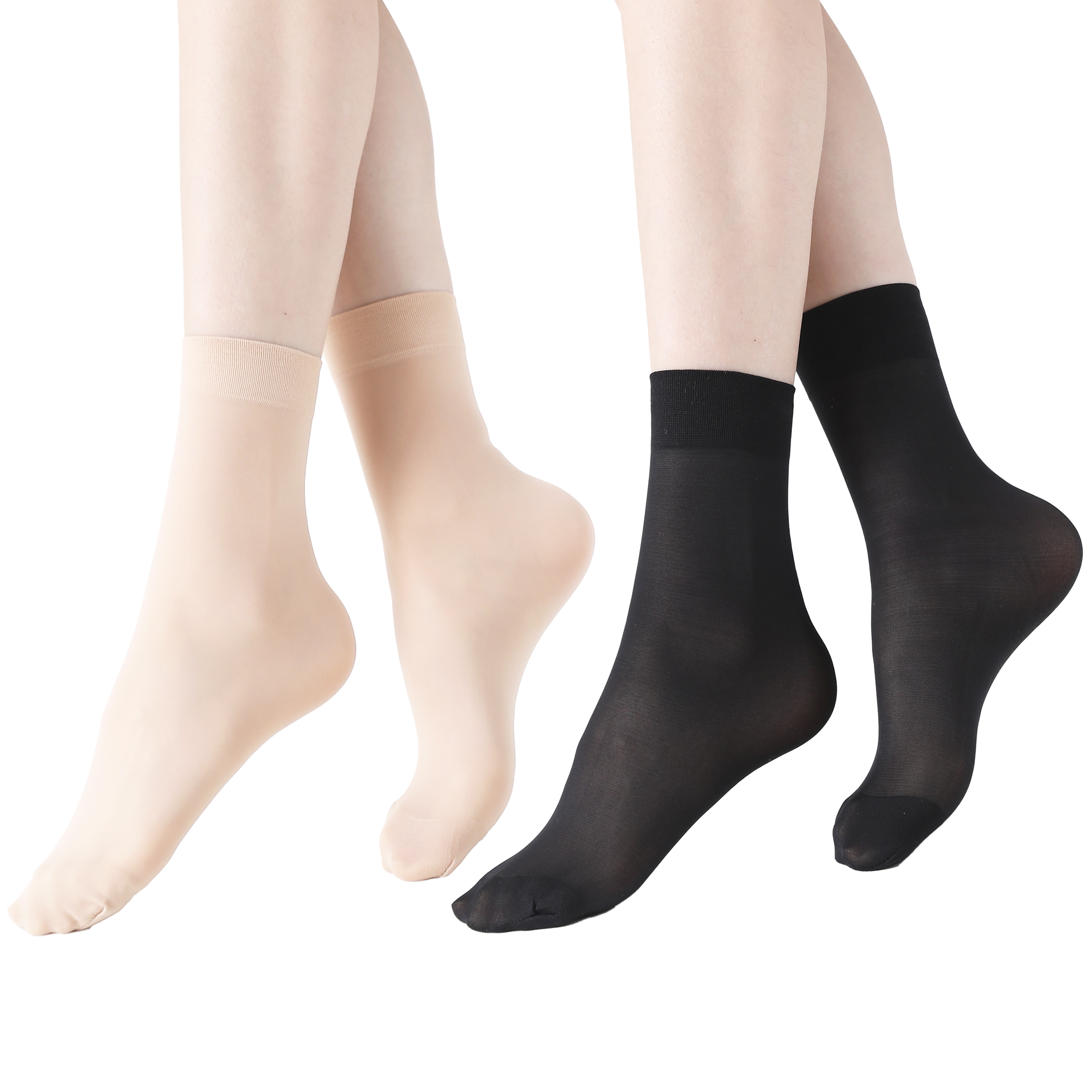 FITU Women's 50D Extra Soft 12 Pairs Sheer Nylon Stockings Ankle High Tights Hosiery Socks (6 Nude 6 Black - 50D)