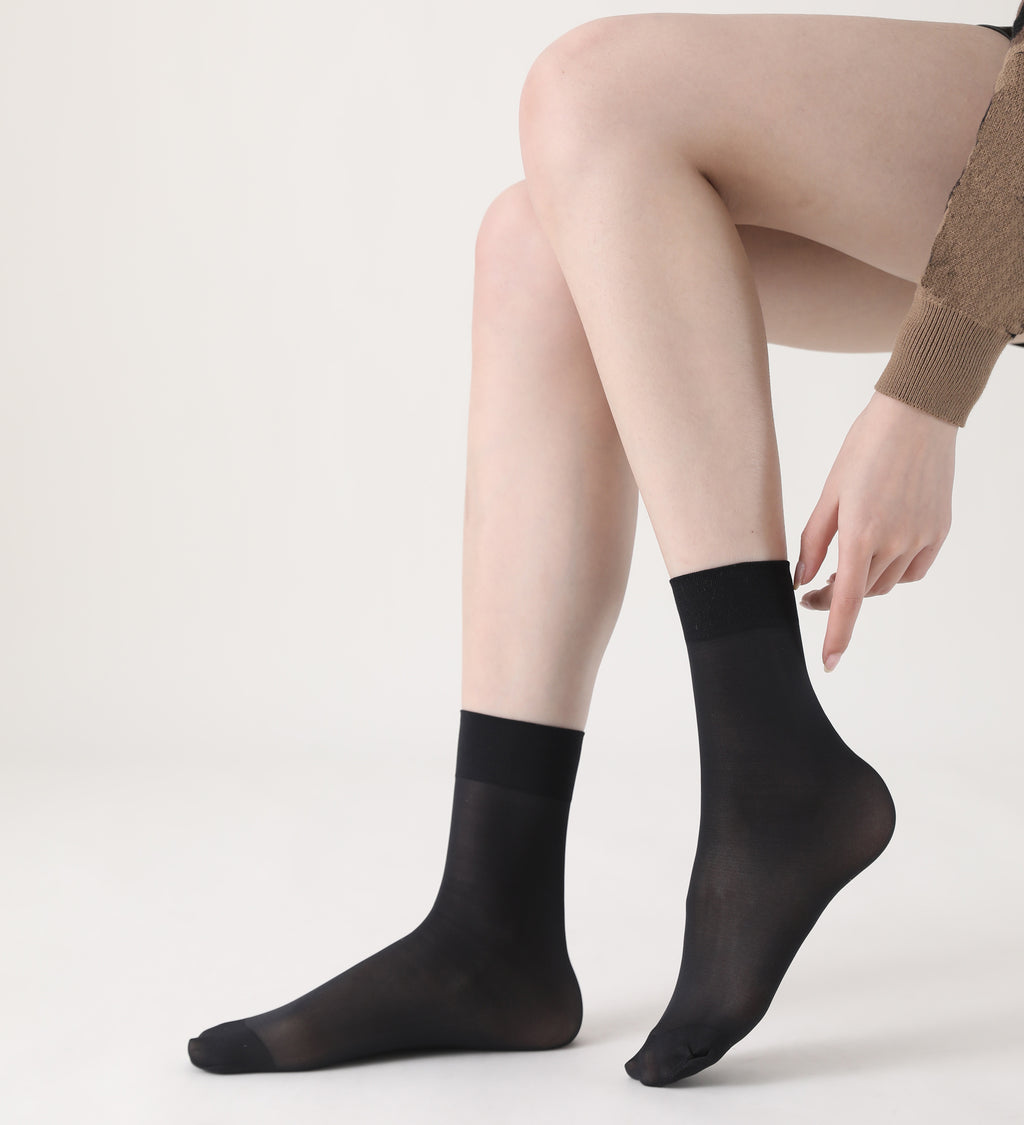 FITU Women's 10 Pairs Pack Nylon Ankle Tights Hosiery Socks (Black) One Size Black