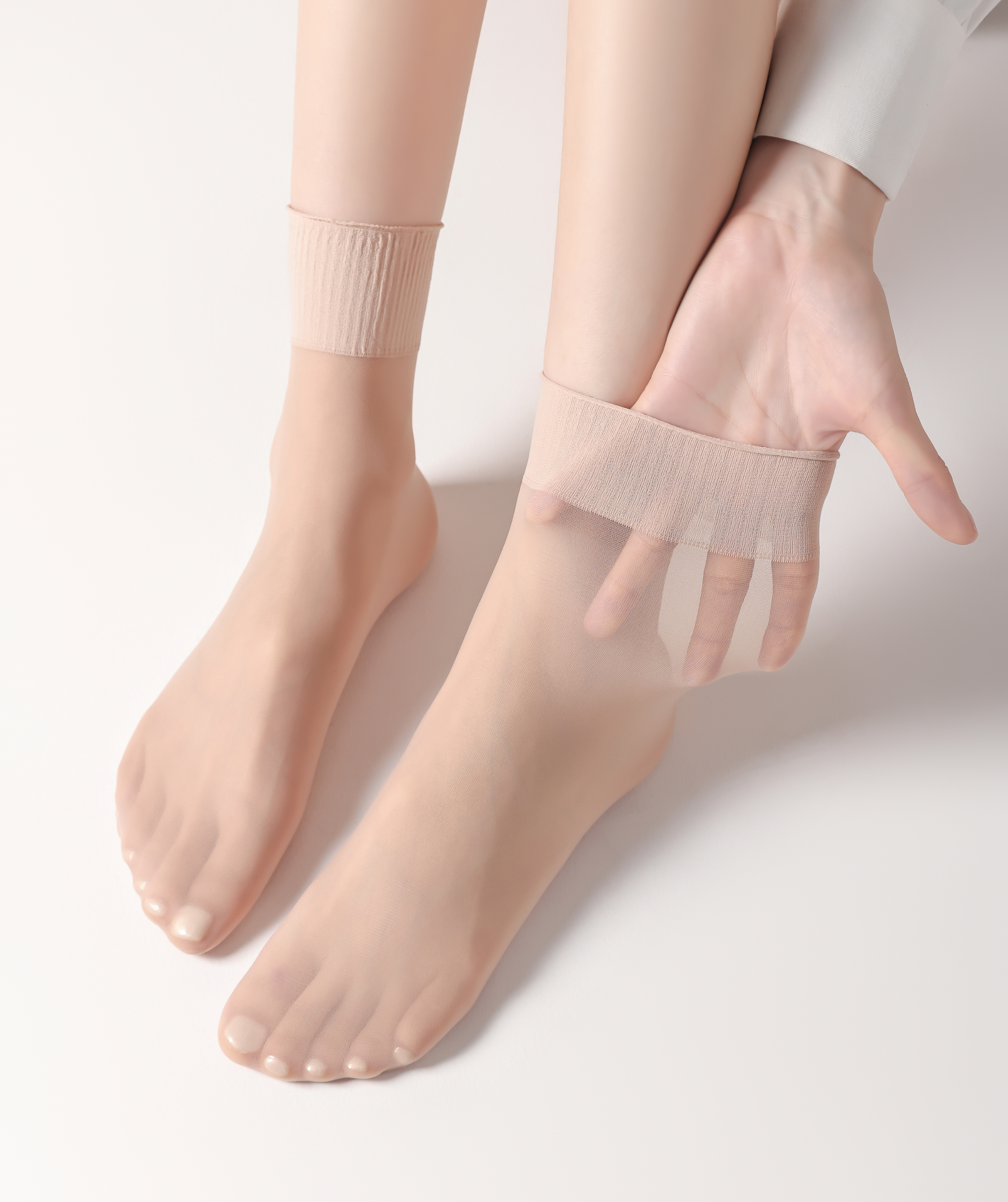 FITU Womens 30D Lettuce Trim Sheer Ankle Nylon Socks, Ankle High Tights Hosiery (12 Beige)
