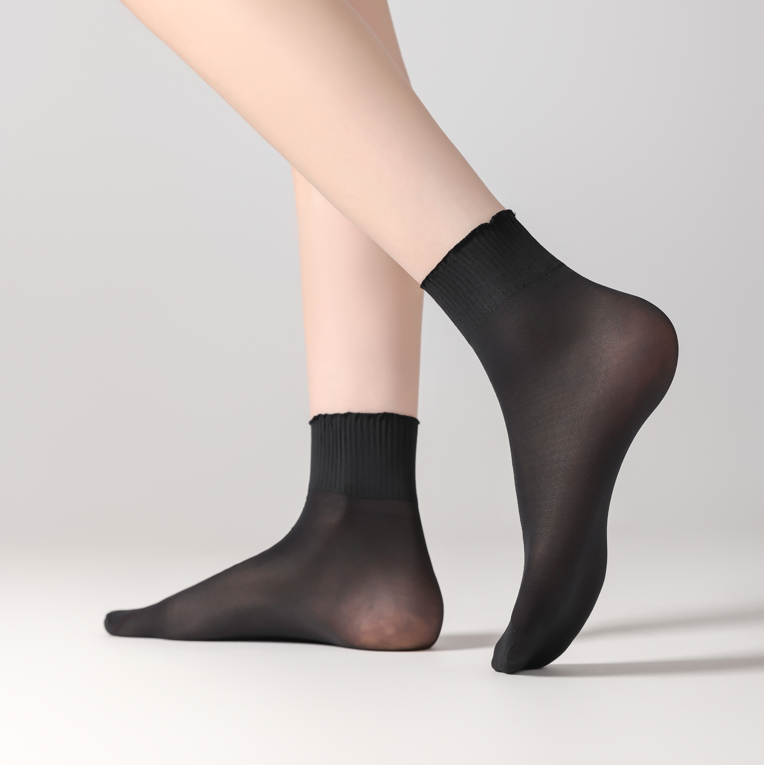 FITU Womens 30D Lettuce Trim Sheer Ankle Nylon Socks, Ankle High Tights Hosiery (One Size, 12 Pairs Black)