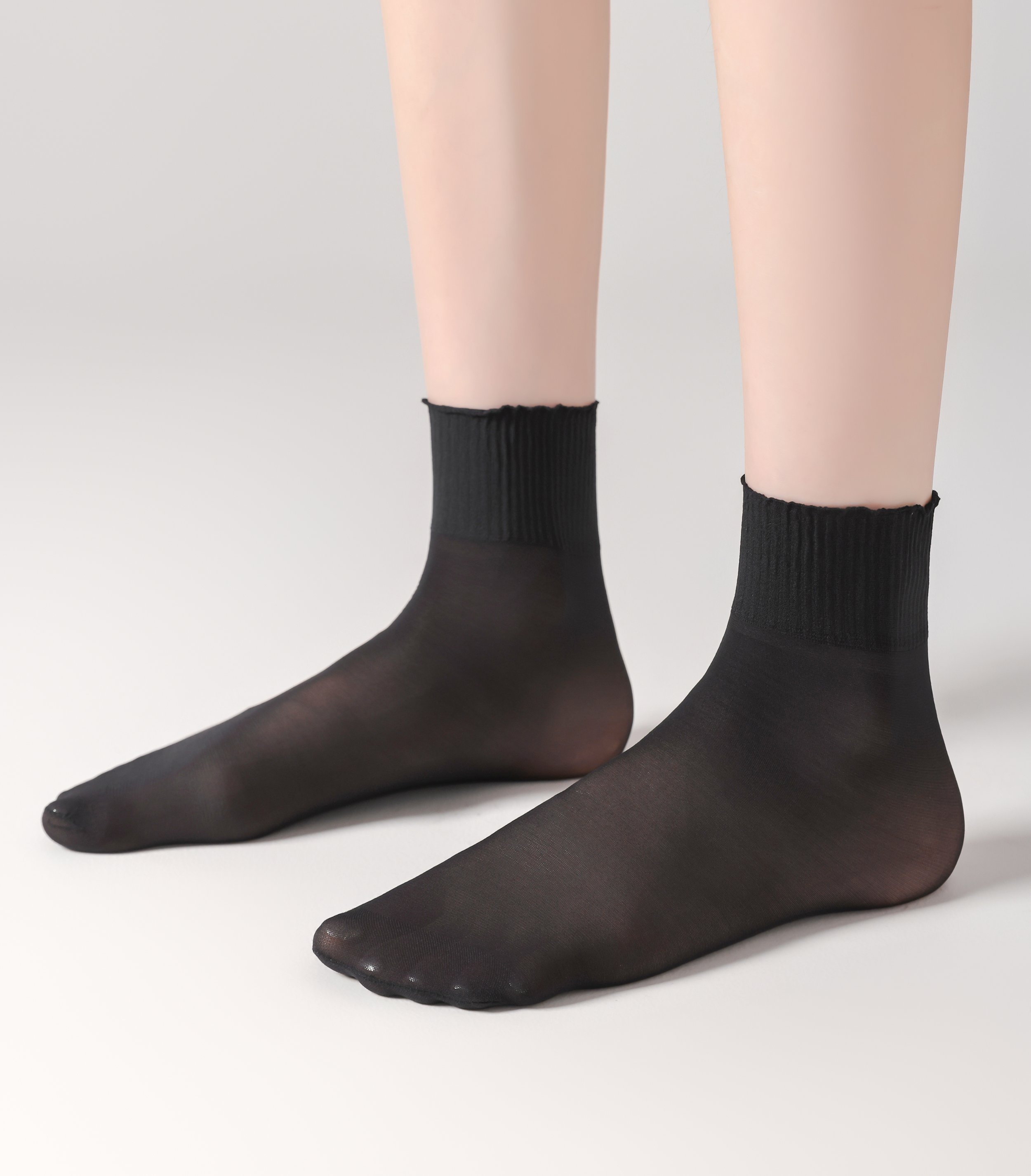 FITU Womens 30D Lettuce Trim Sheer Ankle Nylon Socks, Ankle High Tights Hosiery (One Size, 12 Pairs Black)