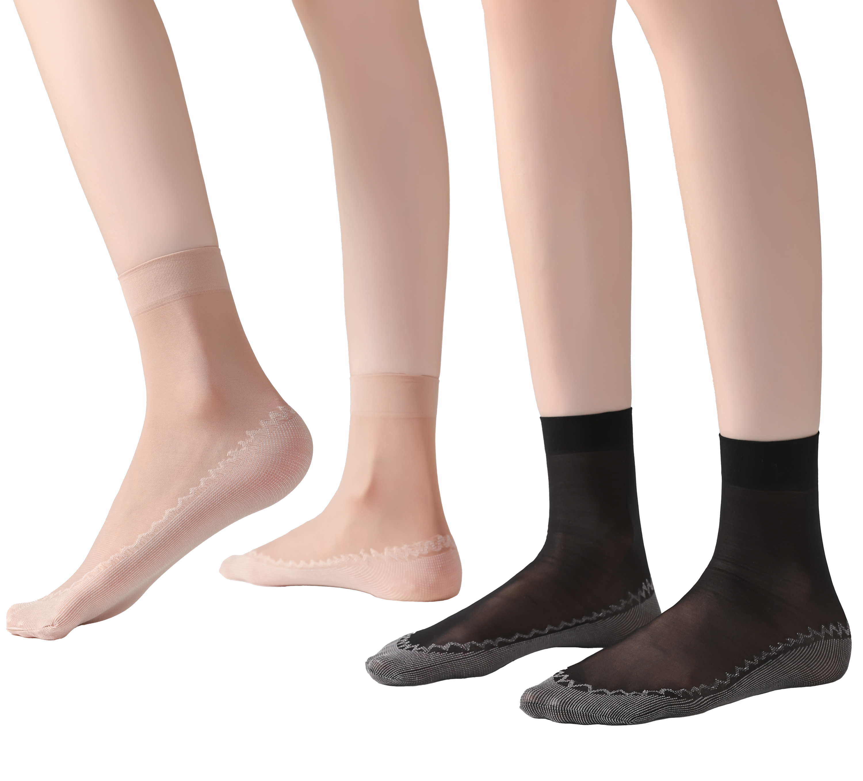 FITU Womens 50D Sheer Ankle Nylon Socks With Cotton Bottom 12 Pairs Ankle Tights Hosiery (6 Beige 6 Black)