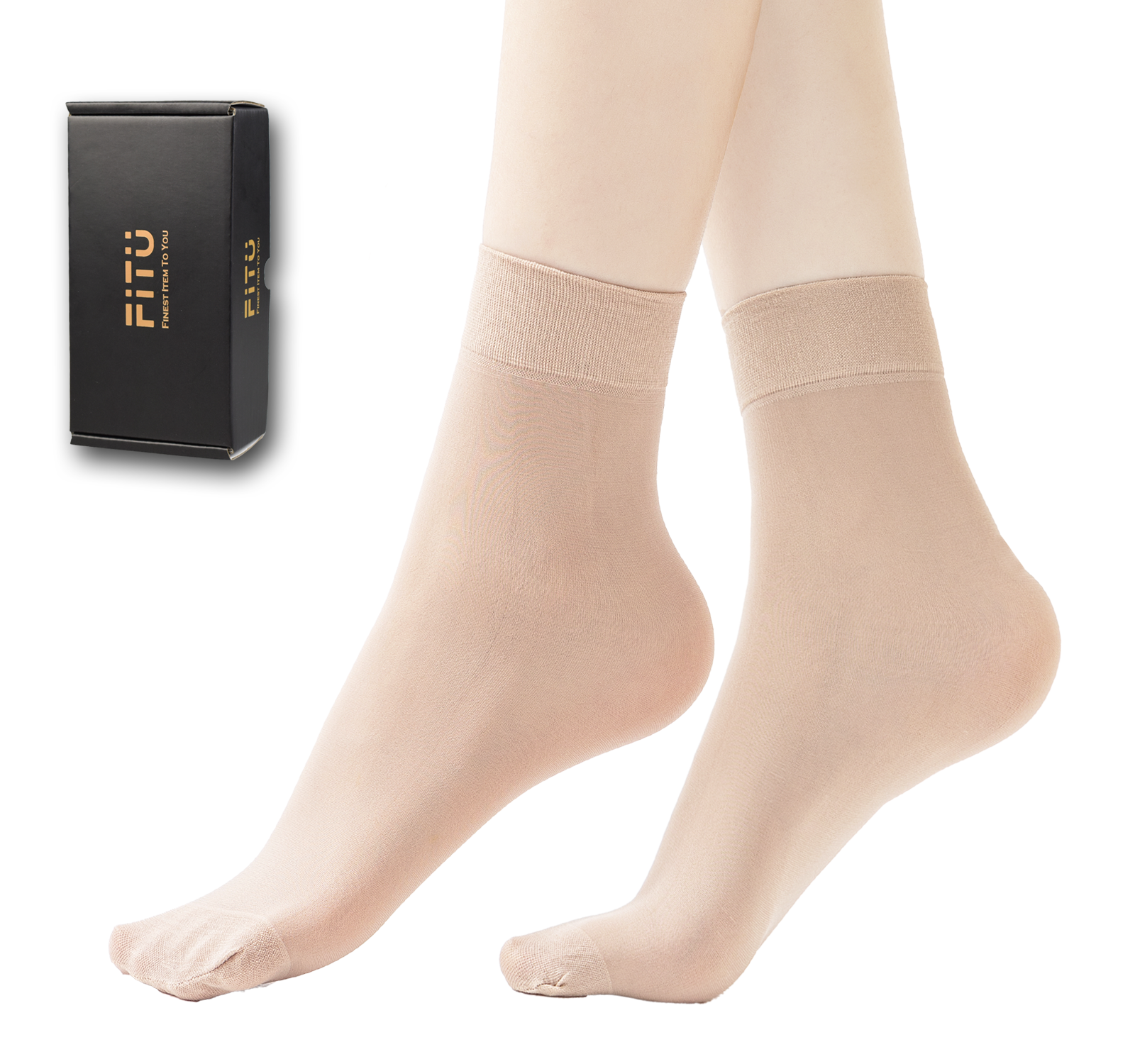 FITU Women's 10 Pairs Pack Nylon Ankle Tights Hosiery Socks (Beige) One Size Beige