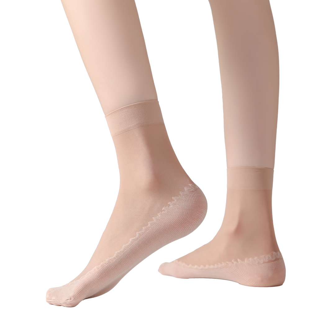 FITU Womens 50D Sheer Ankle Nylon Socks With Cotton Bottom 12 Pairs Ankle Tights Hosiery (12 Beige-50D)
