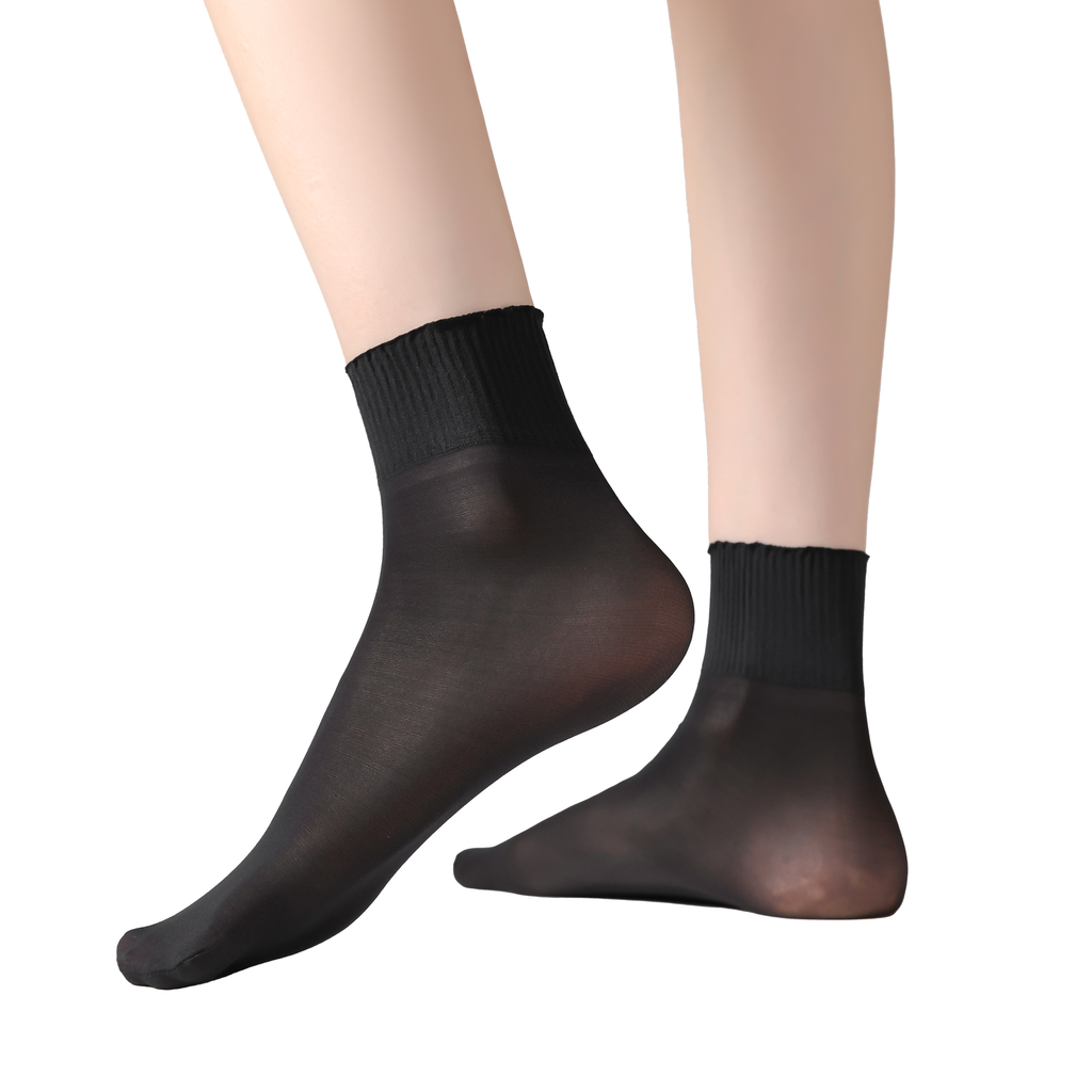 FITU Womens 30D Lettuce Trim Sheer Ankle Nylon Socks, Ankle High Tights Hosiery (One Size, 12 Pairs Black)