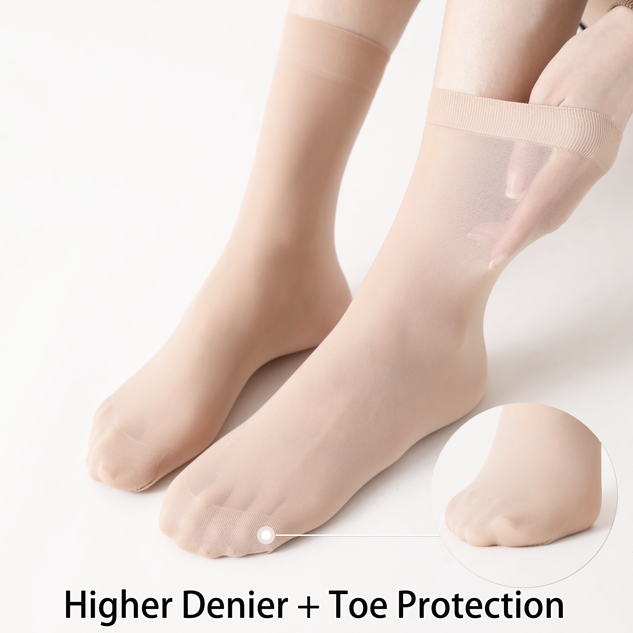 FITU Socks, Nylon Sheer Ankle High Tights Hosiery for Women, 10 Pairs (One Size, 5 Beige 5 Black-50d Thickness)