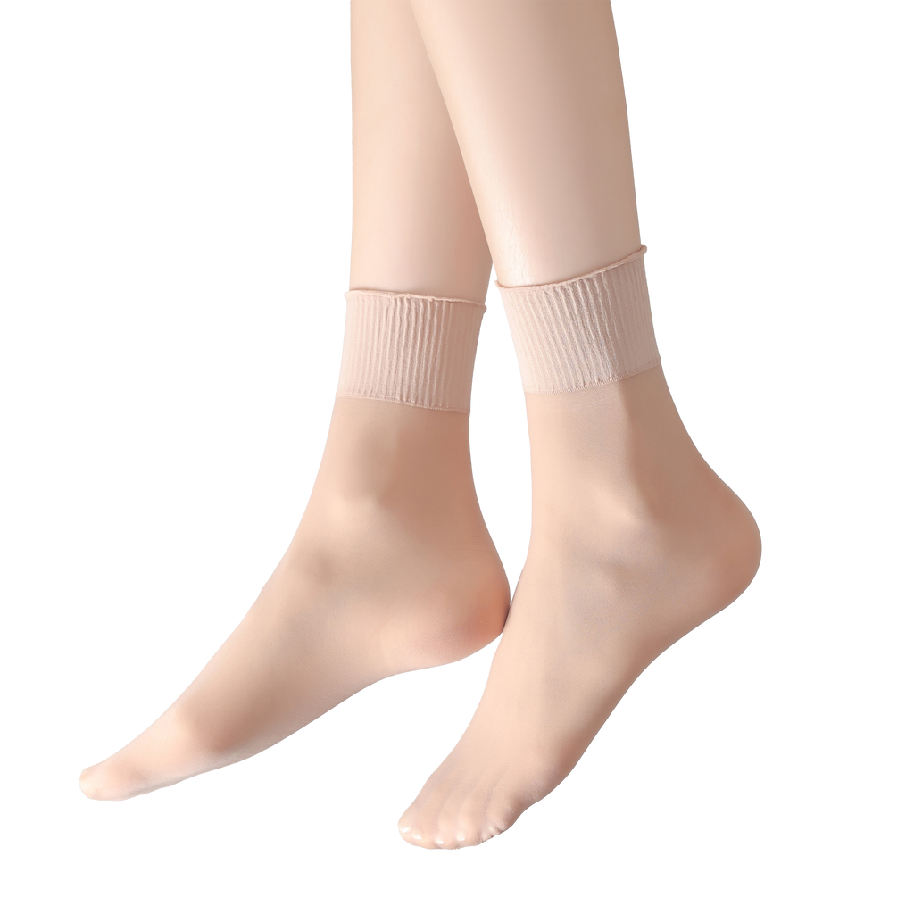FITU Womens 30D Lettuce Trim Sheer Ankle Nylon Socks, Ankle High Tights Hosiery (12 Beige)
