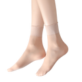 FITU Womens 30D Lettuce Trim Sheer Ankle Nylon Socks, Ankle High Tights Hosiery (12 Beige)