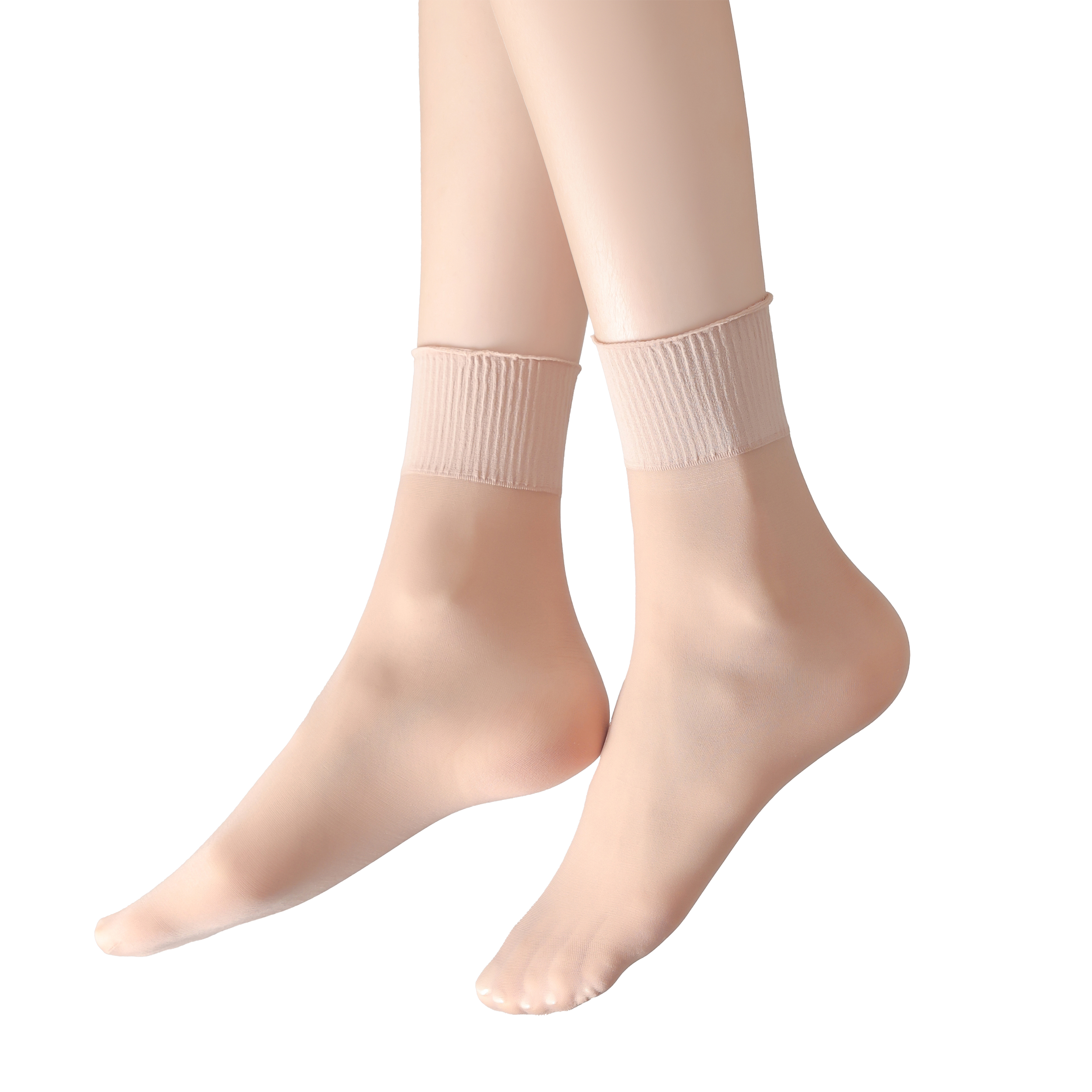 FITU Womens 30D Lettuce Trim Sheer Ankle Nylon Socks, Ankle High Tights Hosiery (12 Beige)