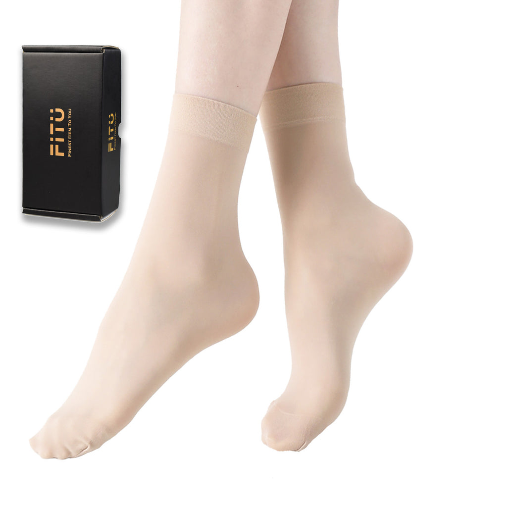 FITU Women's 50D Extra Soft 12 Pairs Sheer Nylon Ankle High Tights Hosiery Socks (12 Pairs Nude - 50D)